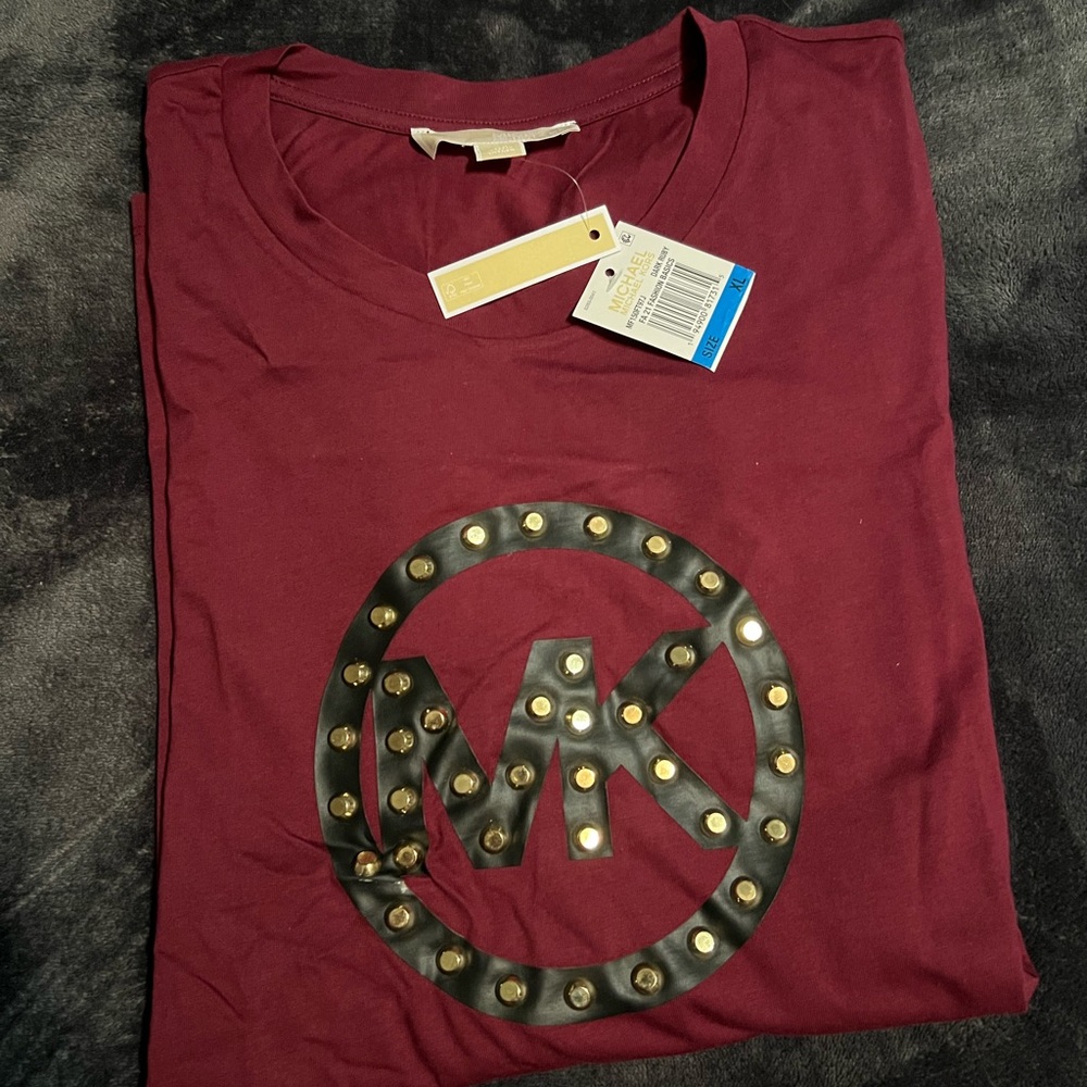 Michael Kors Maroon Studded Logo Tee